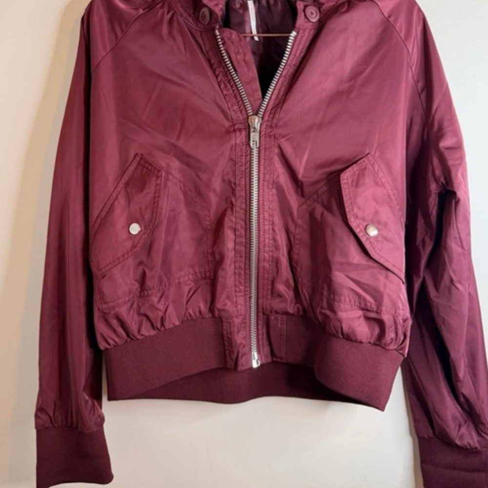 Free People Bomber Jacket Burgundy/Maroon Satin